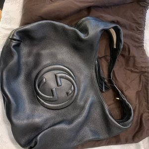 Authentic Gucci Black Leather Shoulder Bag